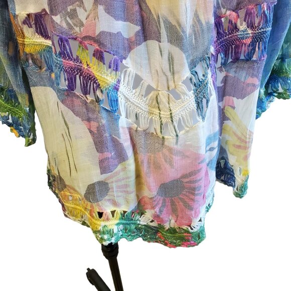 Rain Womens XL Rainbow Boho Floral Crochet Tunic Beach Bathingsuit Coverup - Picture 7 of 11